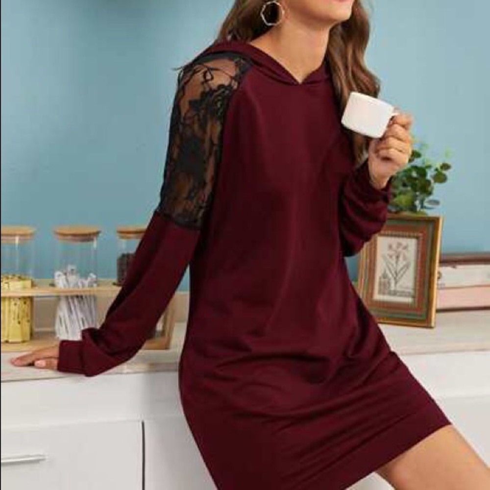 Lace Hooded Sweatshirt Dress
